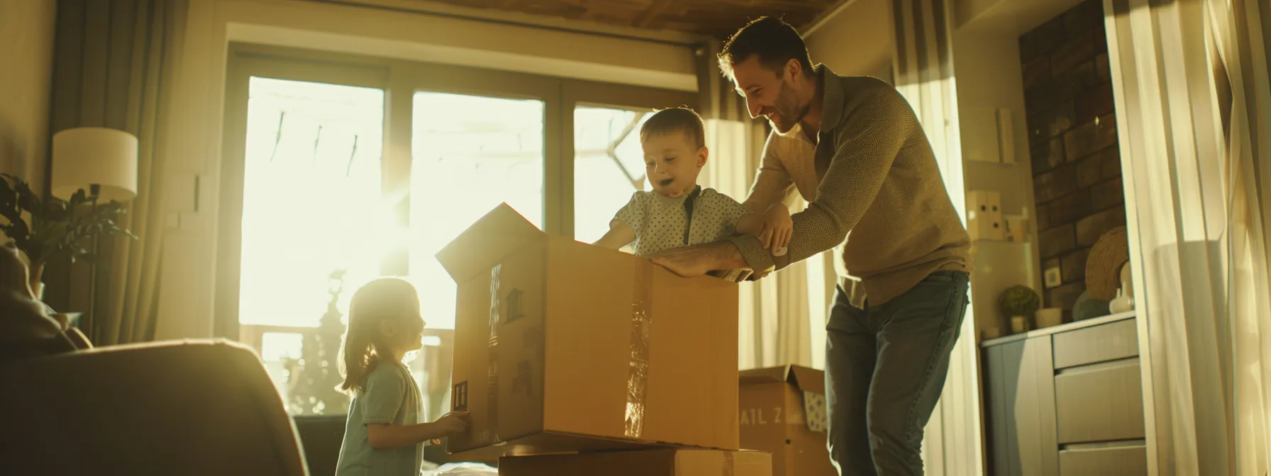 a family happily unpacking boxes in their new scottsdale home with the help of lifetime moving & storage's expert tips for a smooth transition.