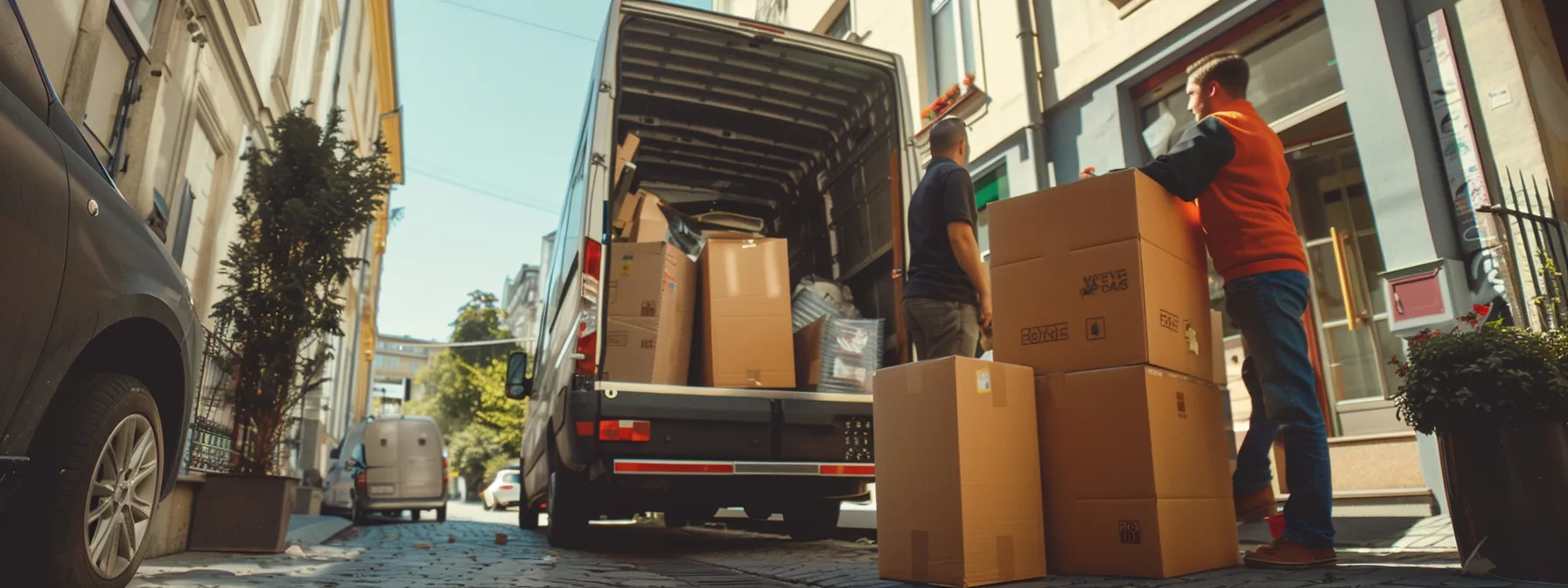 a team of professional movers carefully packing and transporting belongings in a well-organized moving truck.